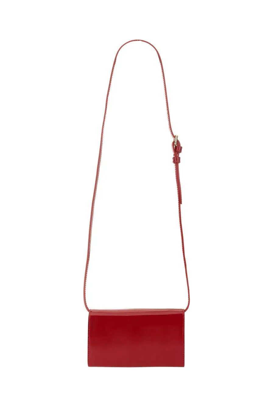 Kiton women’s kros bag red sleek glossy leather crossbody bag with slender strap and gold-tone hardware
