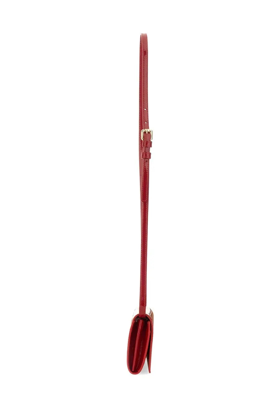 A sleek glossy red leather shoulder strap with gold-tone buckle and clasp for kiton womens kros bag red