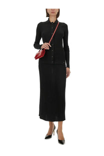 Kiton women’s black ribbed knit button-up sweater with long sleeves and a collar in soft knit material