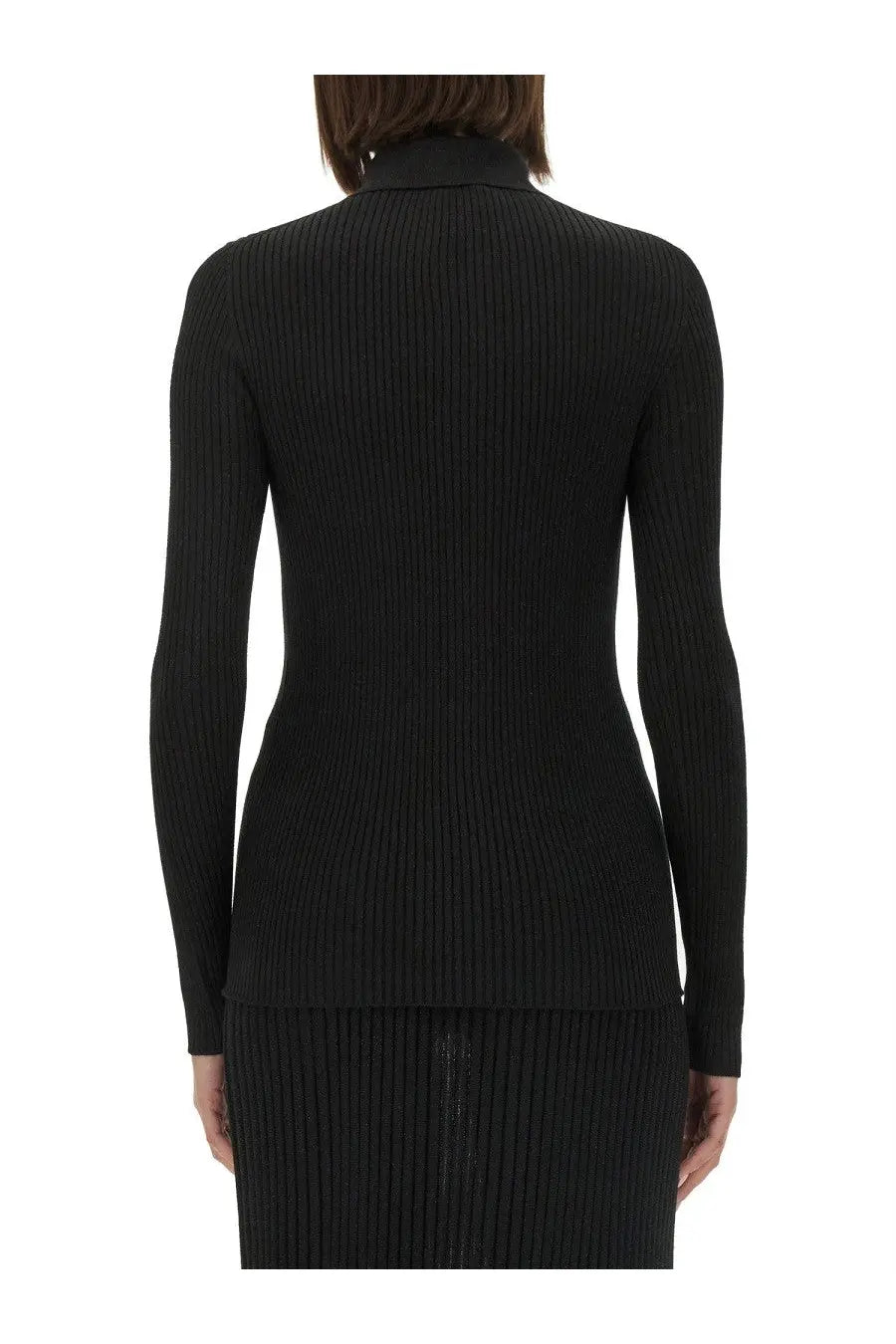 Black ribbed knit turtleneck sweater with long sleeves from Kiton womens collection made of soft fabric