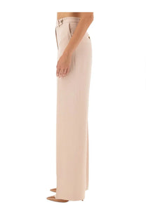 Beige wide-leg satin pants for women by Kiton with tailored fit and subtle front pleats