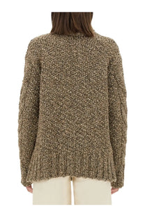 Kiton women’s wool jersey brown cozy textured beige and brown heathered knit sweater with ribbed hem