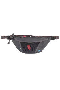 KläTtermusen men’s Marsupio Eldner grey waist pack with mesh side panel, red zipper pull, and blue logo detail