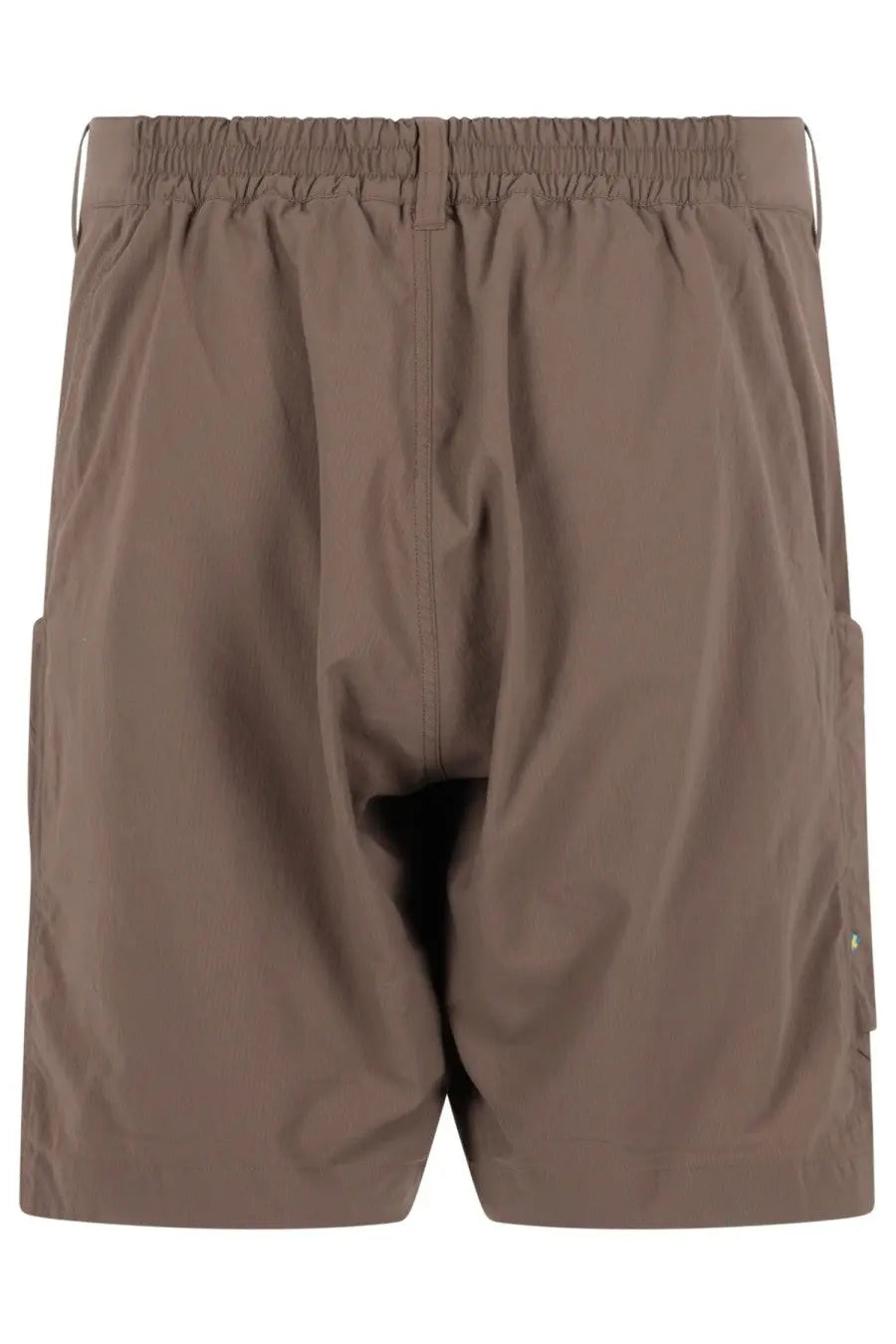 Klattermusen men’s lightweight brown cargo shorts with elastic waistband and side pockets for outdoor use