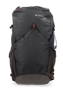 Dark gray klättermusen men’s zaino gilling 26l hiking backpack with red zipper pull and reinforced mesh base