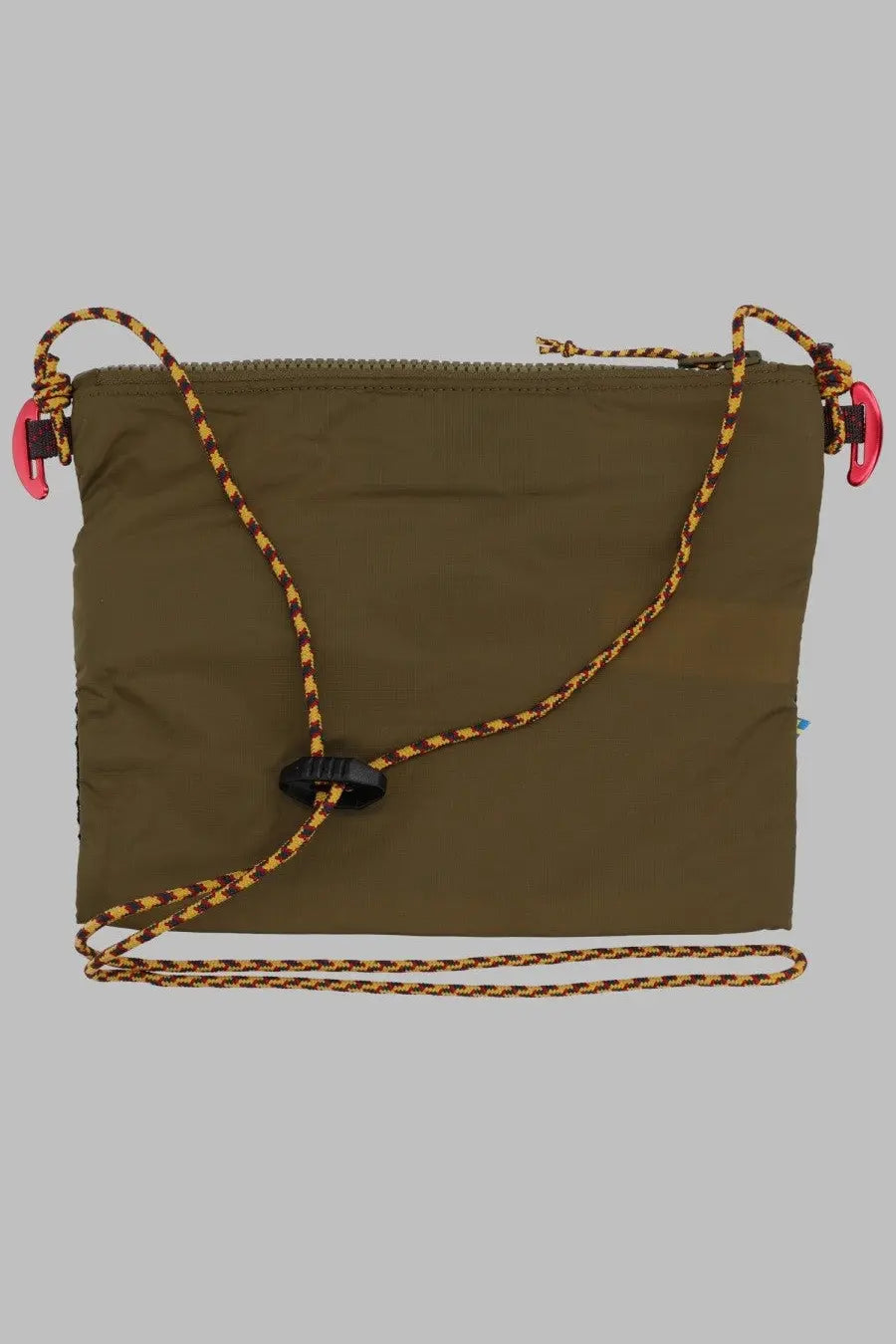 Klättermusen womens borsa algir medium green olive nylon crossbody bag with braided yellow and black strap pink clips