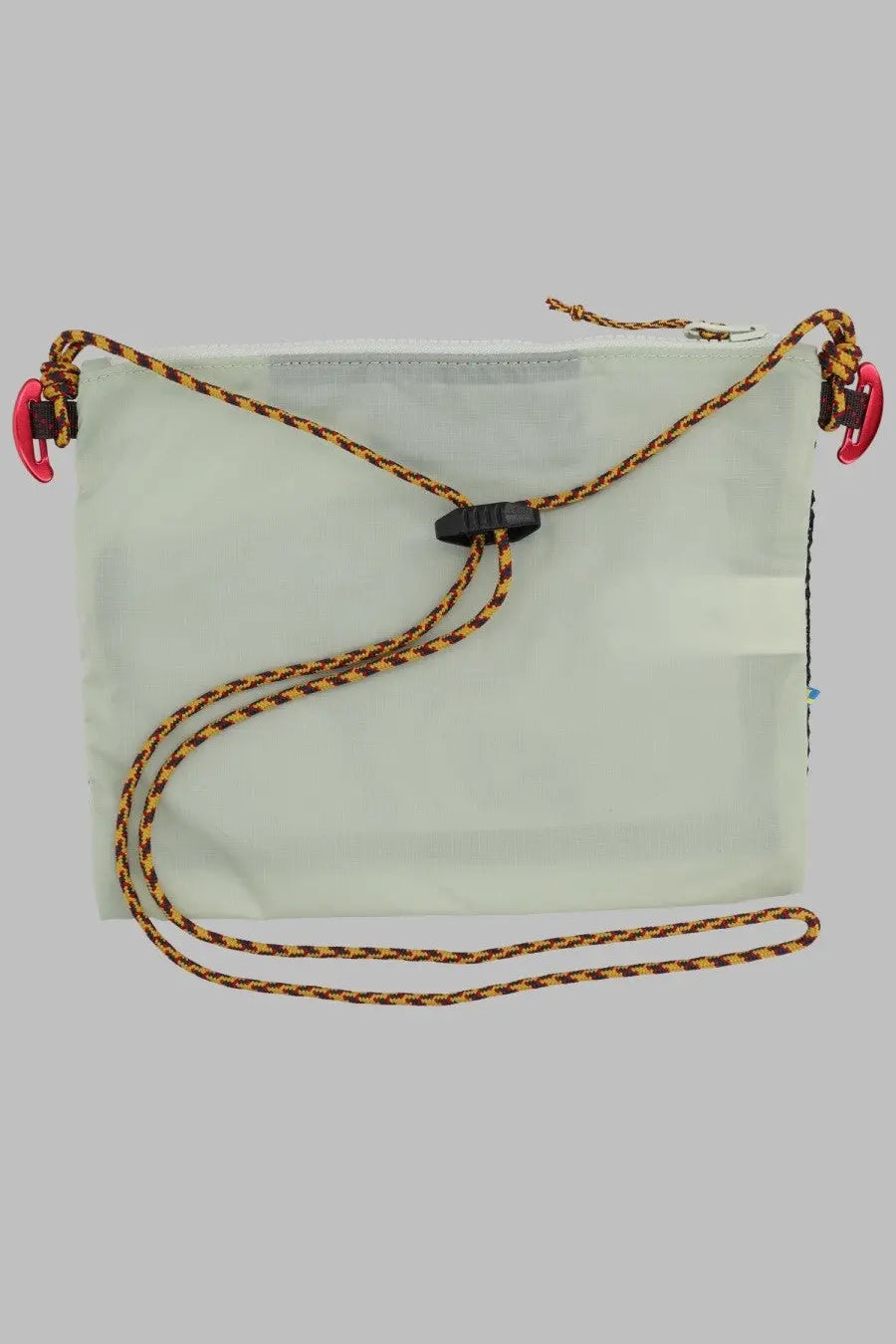 Klättermusen women’s borsa algir medium green translucent light green drawstring bag with black toggle and red clips