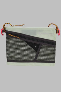 KläTtermusen women’s borsa algir medium green mesh pouch with translucent mint green and black diagonal zipper design