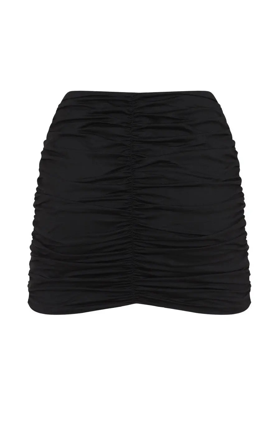 La Reveche women’s gonna lillibet black ruched mini skirt with sleek form-fitting silhouette in black fabric