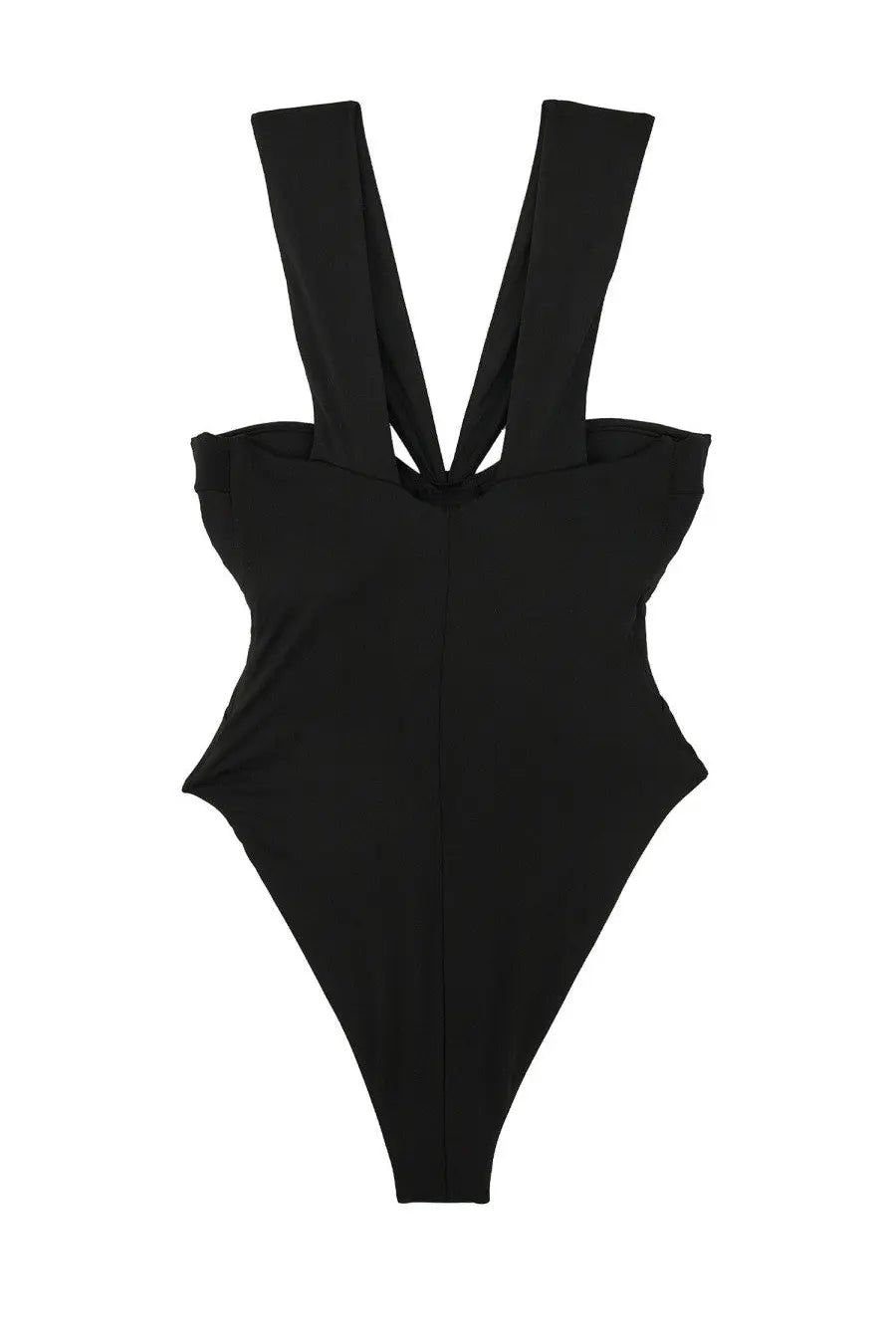 La reveche women’s sahar black one-piece swimsuit with wide crossed shoulder straps and high-cut leg design
