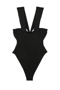 La reveche women’s sahar black one-piece swimsuit with wide crossed shoulder straps and high-cut leg design