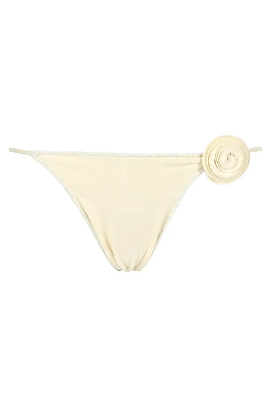 Cream-colored slip bikini bottom with layered floral embellishment on side from la reveche women ashah white collection