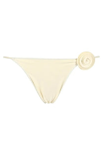 Cream-colored slip bikini bottom with layered floral embellishment on side from la reveche women ashah white collection