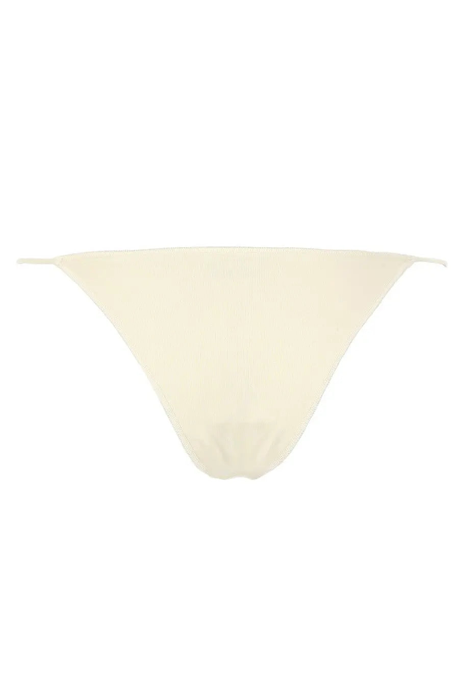 La Reveche women’s slip bikini bottom in cream sheer mesh with thin side ties in Ashar white color