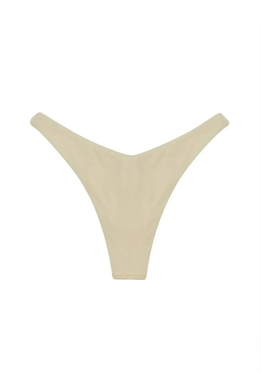 Cream-colored minimalist y-back bikini bottom in smooth fabric with clean lines from la reveche womens slip sahar white back view