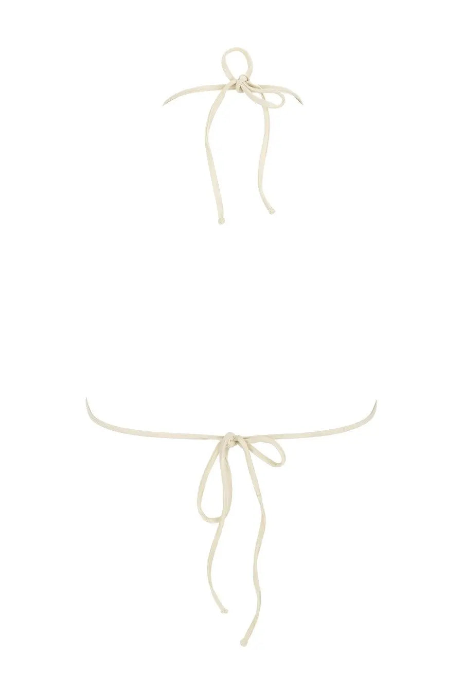 Off-white corded bikini top with adjustable ties and tied bow detail from La Reveche women’s Ashar White collection