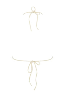 Off-white corded bikini top with adjustable ties and tied bow detail from La Reveche women’s Ashar White collection