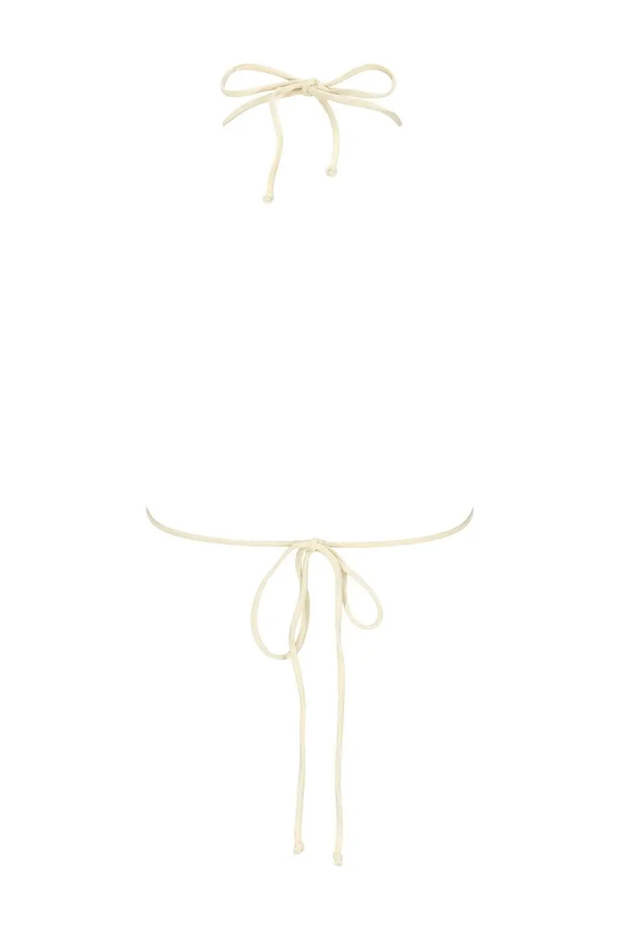 Cream-colored satin tie-strap bikini top with delicate bow detailing from la reveche womens top bikini ashar white collection