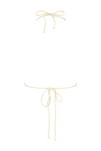 Cream-colored satin tie-strap bikini top with delicate bow detailing from la reveche womens top bikini ashar white collection