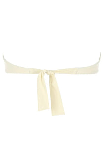Cream-colored satin bikini top with tied waistband from la reveche women’s top bikini derya white collection