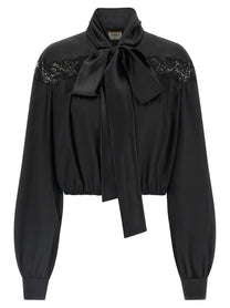 Saint Laurent Lace Silk Shirt Black