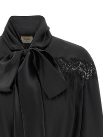 Saint Laurent Lace Silk Shirt Black