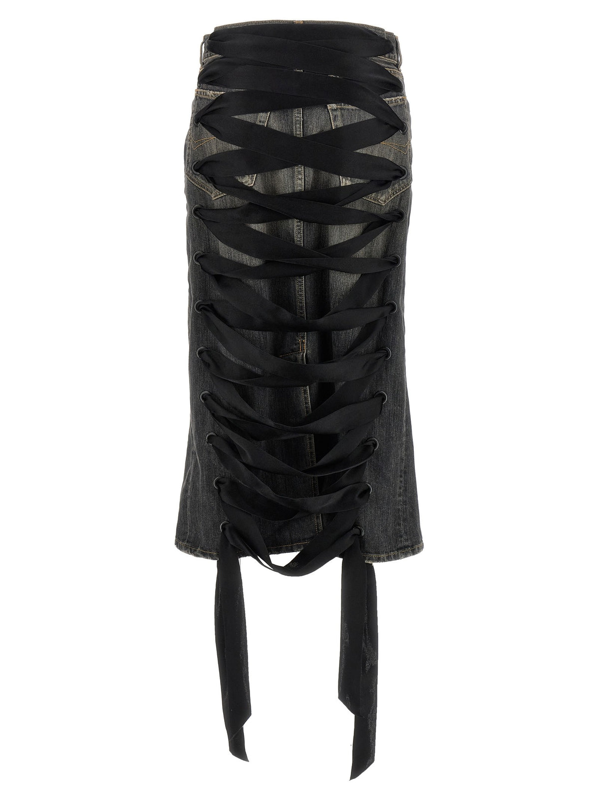 Balenciaga Lace up Denim Skirt Grey
