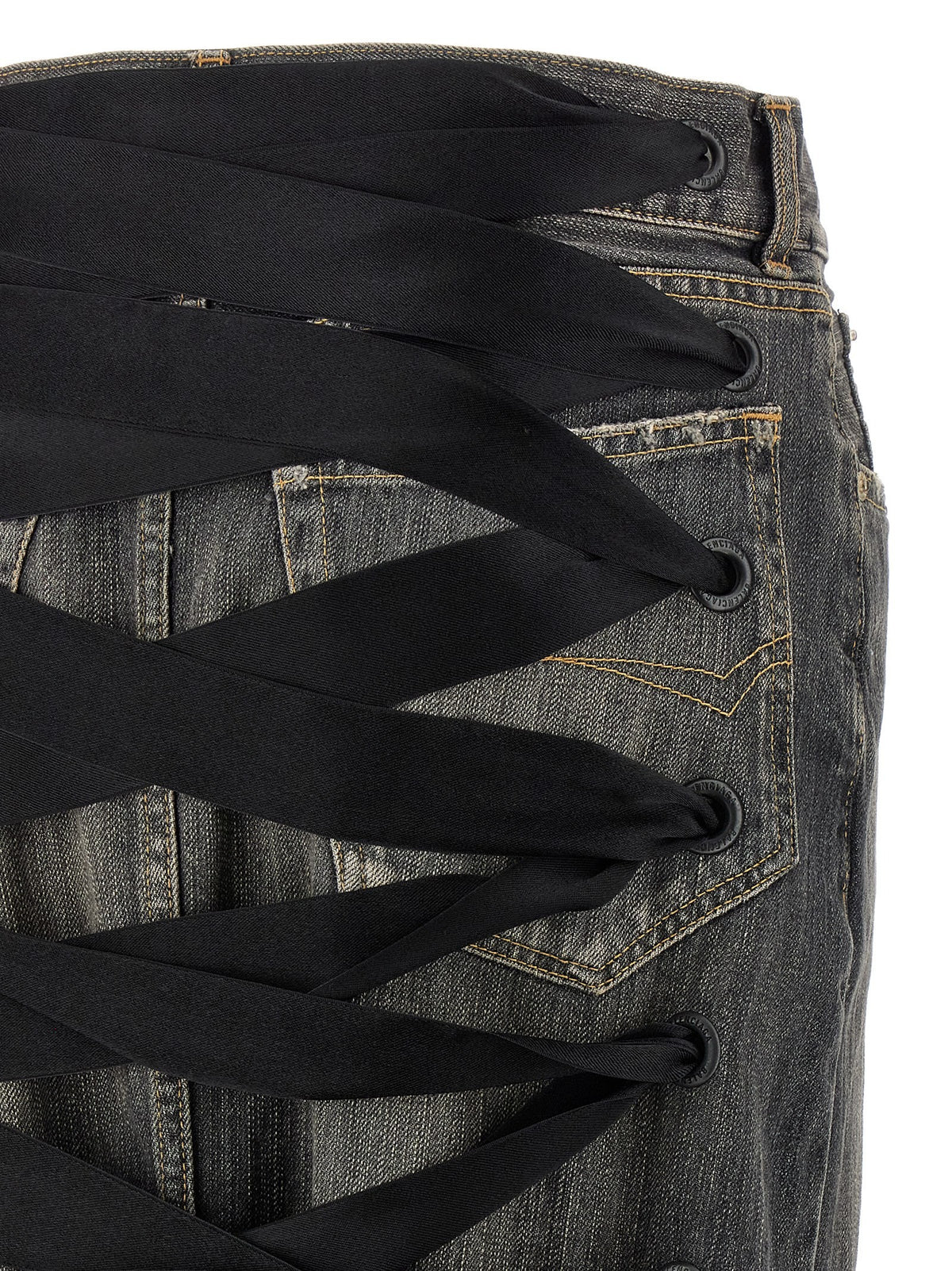 Balenciaga Lace up Denim Skirt Grey