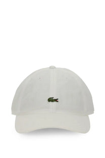 Lacoste men’s white baseball hat with small embroidered green crocodile logo on the front panel