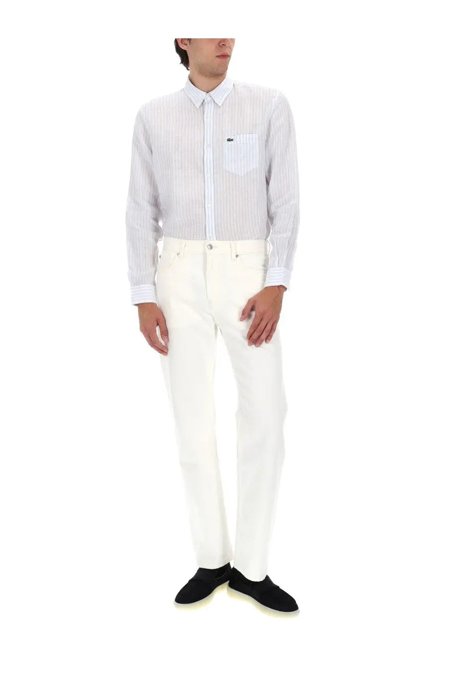 Lacoste men’s camicia con multicolor crisp white and light blue striped long-sleeve button-down shirt with chest pocket