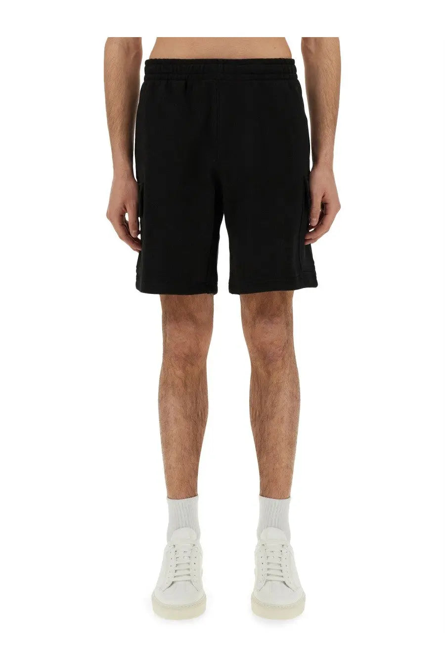 Lacoste men’s black cotton fleece cargo shorts with elastic waistband and side pockets for casual wear