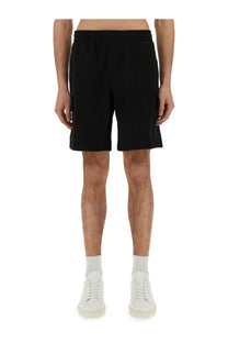 Lacoste men’s black cotton fleece cargo shorts with elastic waistband and side pockets for casual wear