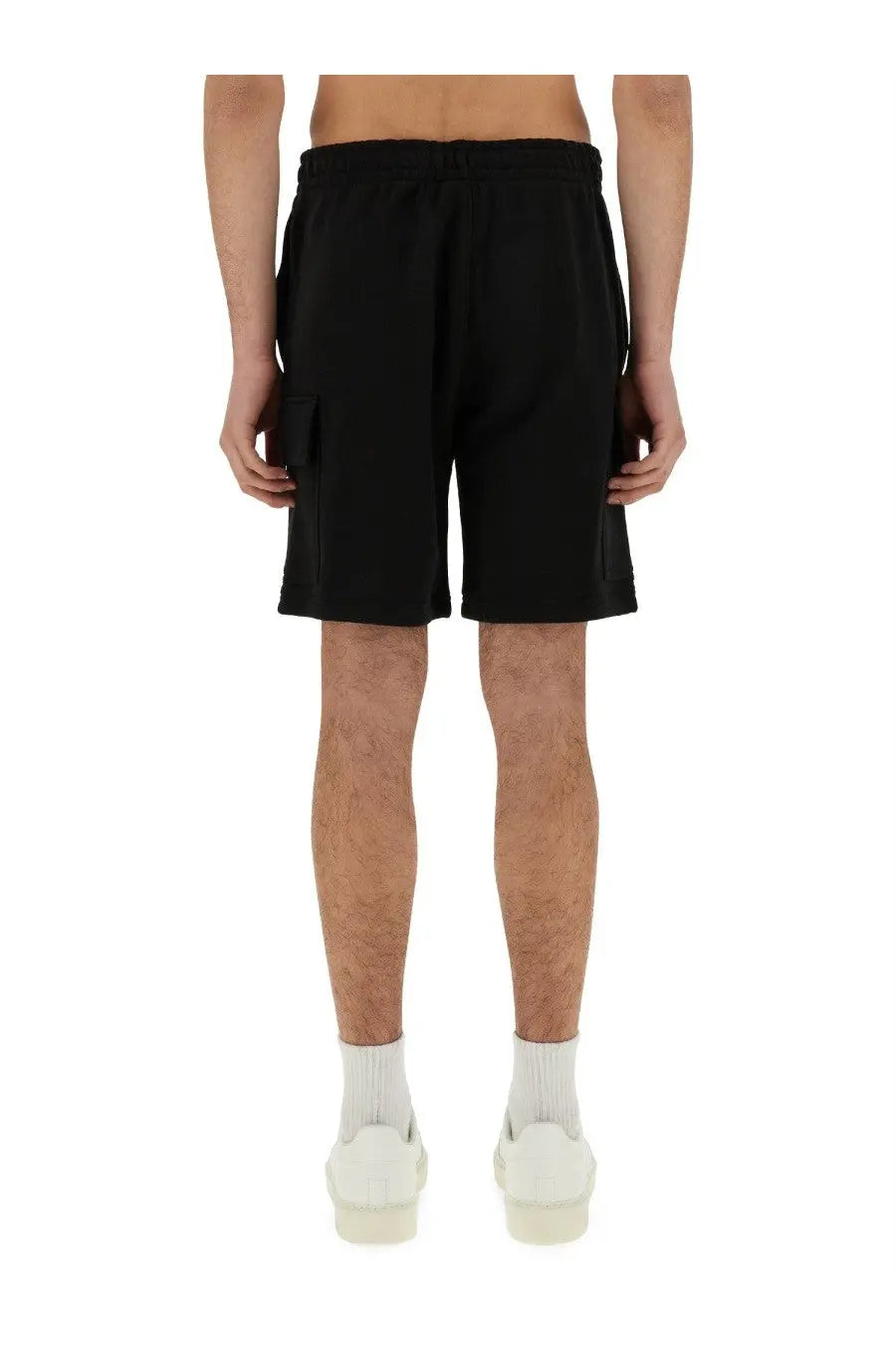 Lacoste men’s black cotton fleece cargo shorts with side pockets and drawstring waistband for casual wear