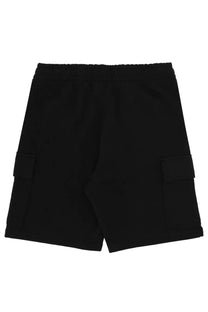 Lacoste men’s cotton fleece black cargo shorts with relaxed fit and elastic waistband front view