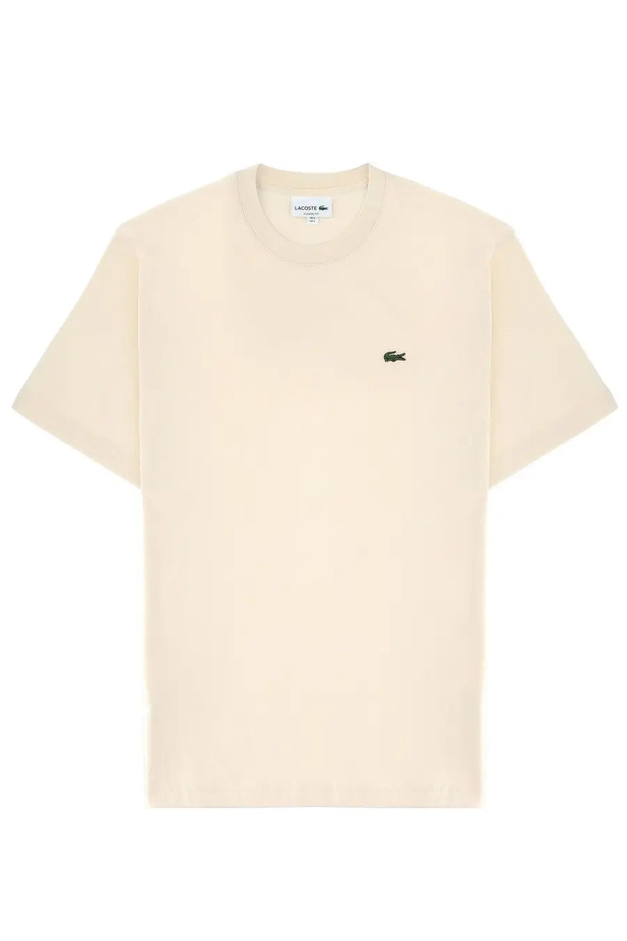 Lacoste men’s cotton short-sleeve t-shirt in cream with a small green crocodile logo on the left chest