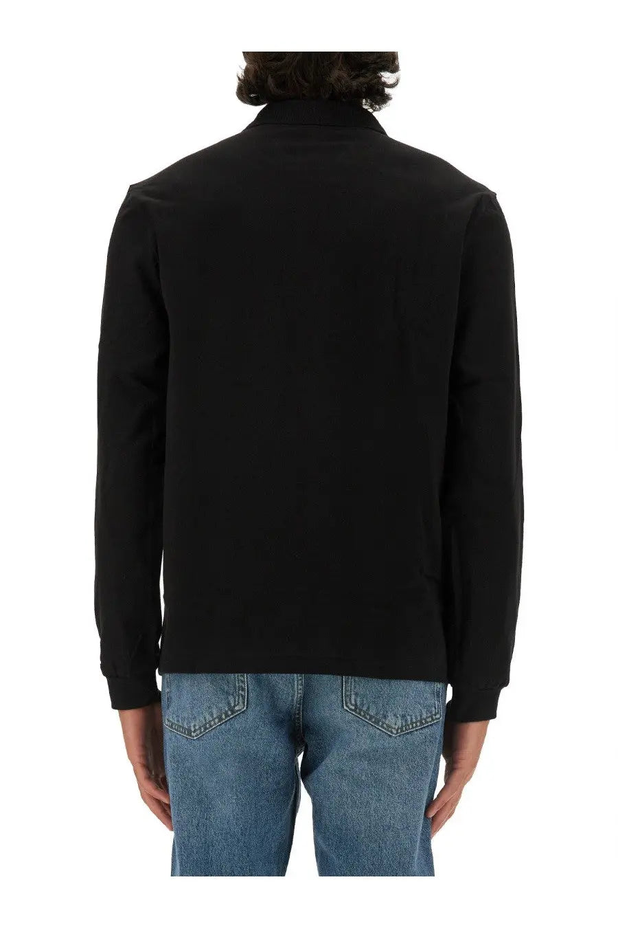 Lacoste men’s black long-sleeved jacket with stand-up collar and subtle seam detailing in polo style