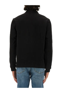 Lacoste men’s black long-sleeved jacket with stand-up collar and subtle seam detailing in polo style