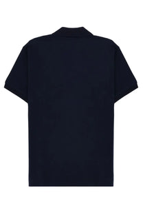 Dark navy blue short-sleeved Lacoste men’s polo shirt with classic collar and neatly stitched seams