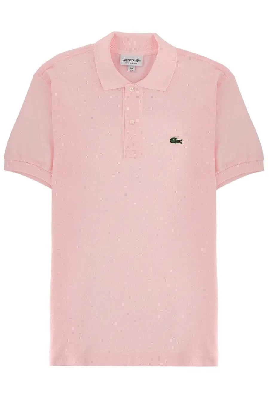 Lacoste men’s polo blue soft pink shirt with classic collar short sleeves and green crocodile logo on left chest