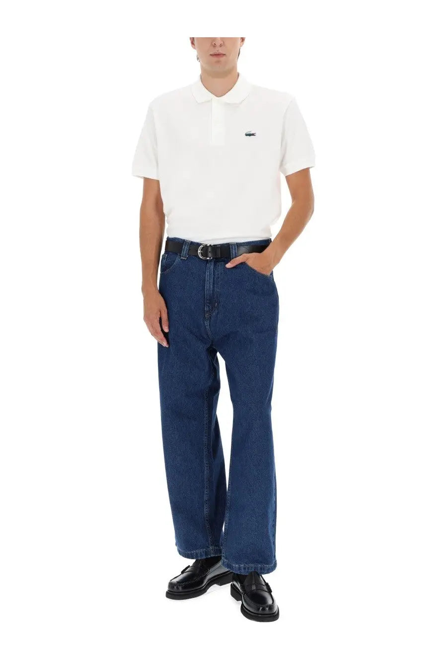 Lacoste men’s white polo shirt with small embroidered crocodile logo on left chest for casual wear