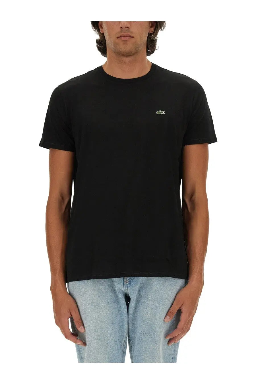 Lacoste men’s black short-sleeved cotton t-shirt with small embroidered crocodile logo on left chest