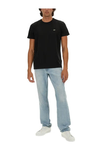 Lacoste men’s black short-sleeved cotton t-shirt with small embroidered crocodile logo on left chest