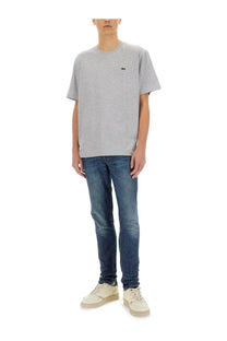 Lacoste men’s grey heathered cotton t-shirt with small black crocodile logo on the left chest