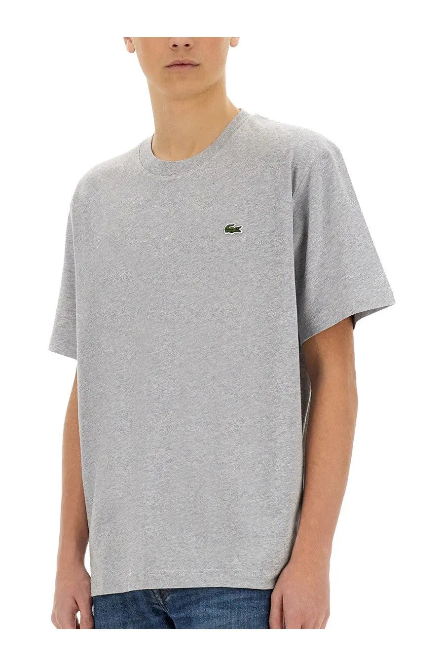 Lacoste men’s gray heathered cotton t-shirt with small green crocodile logo on the left chest