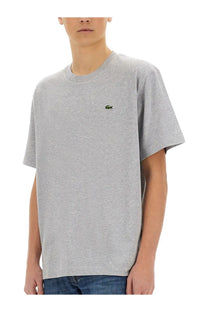 Lacoste men’s gray heathered cotton t-shirt with small green crocodile logo on the left chest
