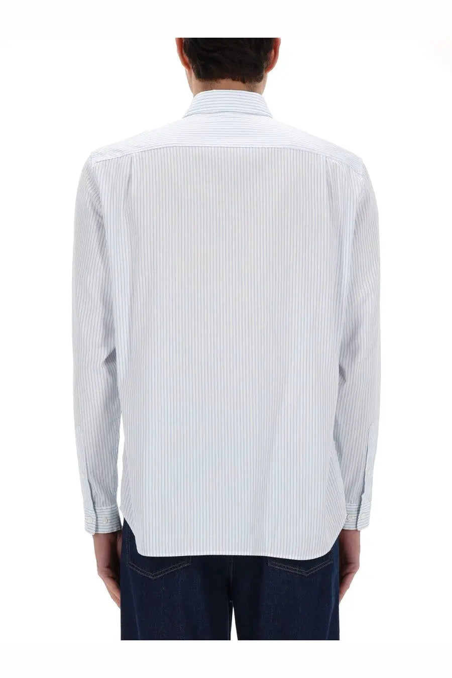Lacoste men’s shirt white crisp white and light blue vertically striped long-sleeved dress shirt with classic collar