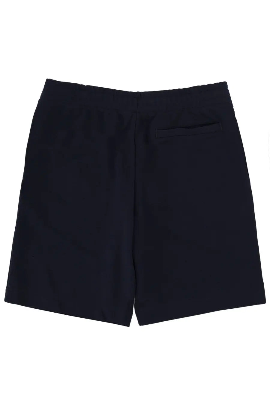 Lacoste men’s blue shorts made of smooth tailored fabric shown from the back with a single back pocket