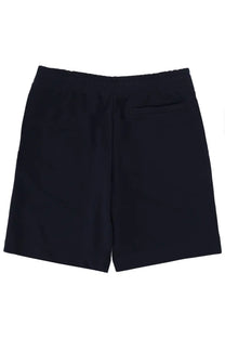 Lacoste men’s blue shorts made of smooth tailored fabric shown from the back with a single back pocket