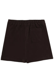 Black lacoste men’s shorts in cotone con brown with elastic waistband and single back pocket shown from the back side