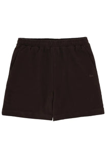 Lacoste men’s black cotone con brown sweat shorts with subtle embroidered logo on the left leg